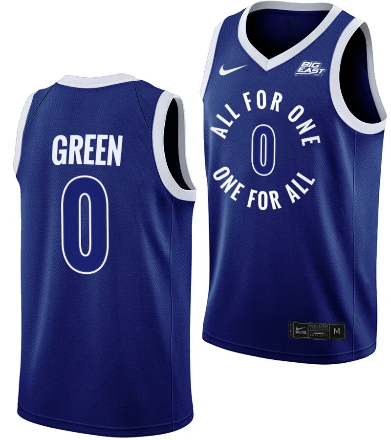 Trey Green Jersey #0 Xavier Musketeers All For One Blue College Basketball Uniform by My store basketball