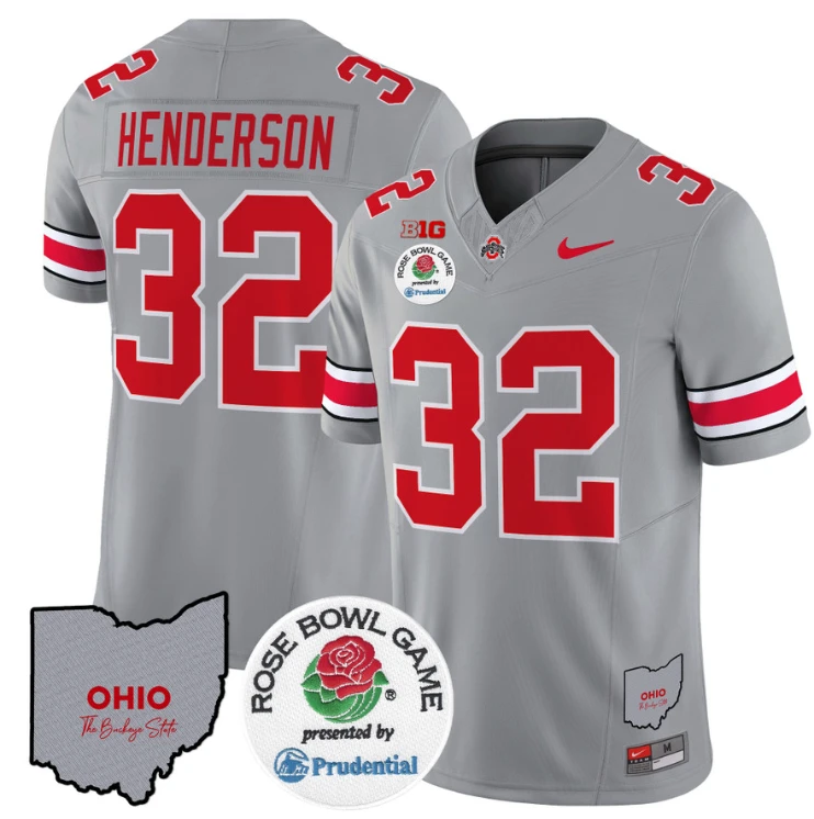 TreVeyon Henderson Jersey #32 Ohio State Buckeyes Rose Bowl Vapor V2 Gray by NCAA Football Jersey