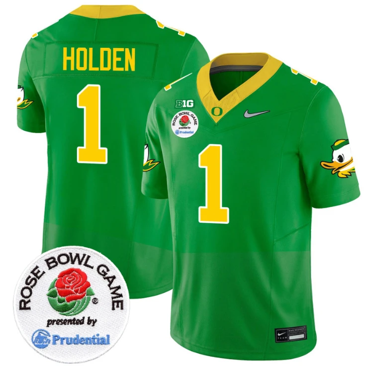 Traeshon Holden Jersey #1 Oregon Ducks Rose Bowl Patch Vapor Limited V2 Green by NCAA Football Jersey