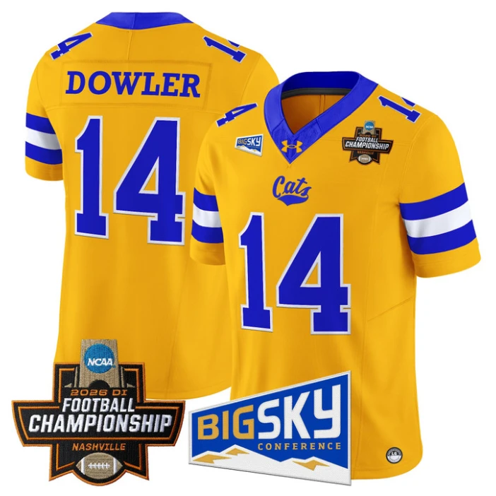 Taco Dowler Jersey #14 Montana State Bobcats 2026 Football Championship Gold by My Store NCAA Football Jerseys