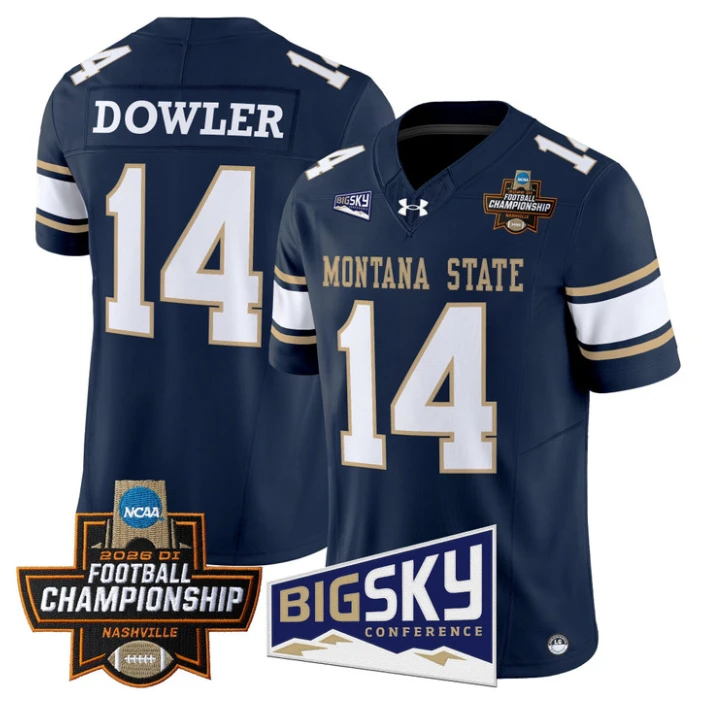 Taco Dowler Jersey #14 Montana State Bobcats 2026 Football Championship Navy by My Store NCAA Football Jerseys