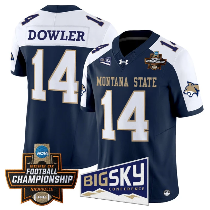 Taco Dowler Jersey #14 Montana State Bobcats 2026 Football Championship Navy Alternate by My Store NCAA Football Jerseys