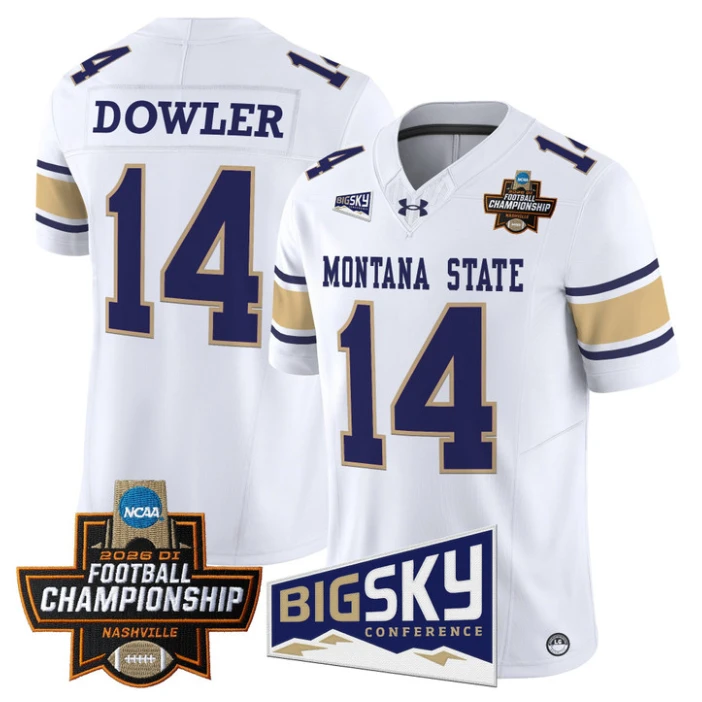 Taco Dowler Jersey #14 Montana State Bobcats 2026 Football Championship White by My Store NCAA Football Jerseys