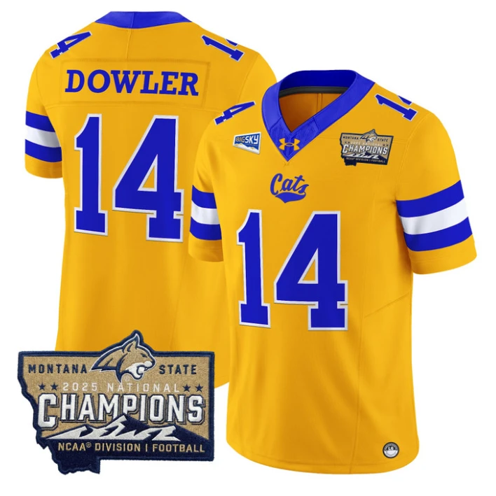 Taco Dowler Jersey #14 Montana State Bobcats 2025 National Champions Gold by My Store NCAA Football Jerseys