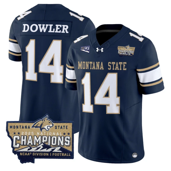 Taco Dowler Jersey #14 Montana State Bobcats 2025 National Champions Gold by My Store NCAA Football Jerseys