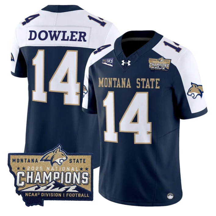 Taco Dowler Jersey #14 Montana State Bobcats 2025 National Champions Gold by My Store NCAA Football Jerseys