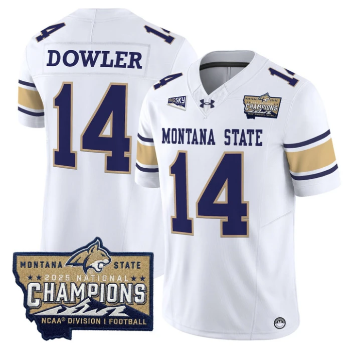 Taco Dowler Jersey #14 Montana State Bobcats 2025 National Champions Gold by My Store NCAA Football Jerseys