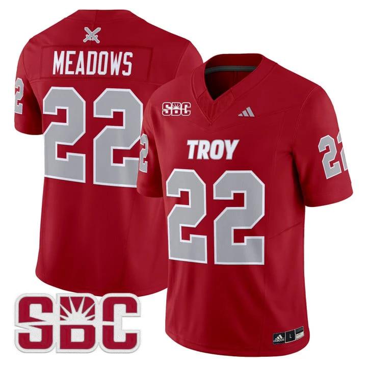 Tae Meadows Jersey #22 Troy Trojans 2025 Vapor Limited Stitched by My Store NCAA Football Jerseys