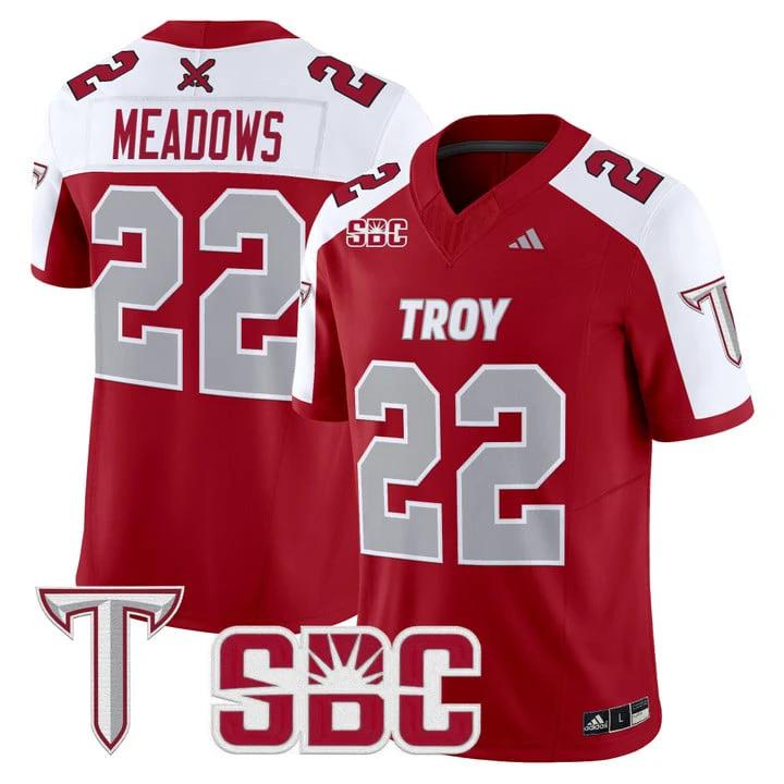 Tae Meadows Jersey #22 Troy Trojans 2025 Vapor Limited Stitched by My Store NCAA Football Jerseys