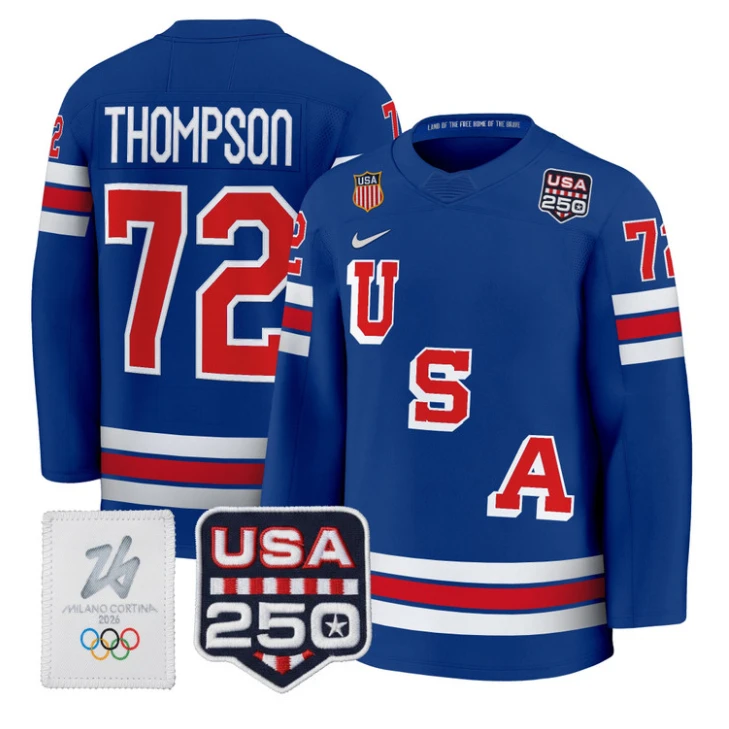 Tage Thompson Jersey #72 USA Olympic 250 Patch Hockey 2026 All Stitched by Hockey David