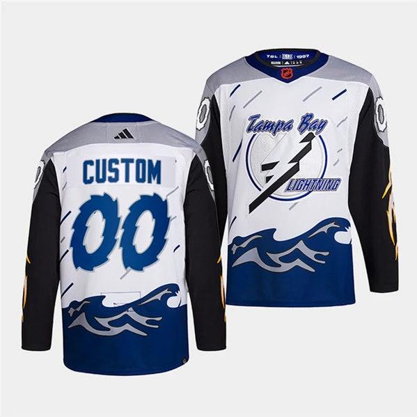 Tampa Bay Lightning Custom White 2022 Reverse Retro Stitched Jersey by Hockey David