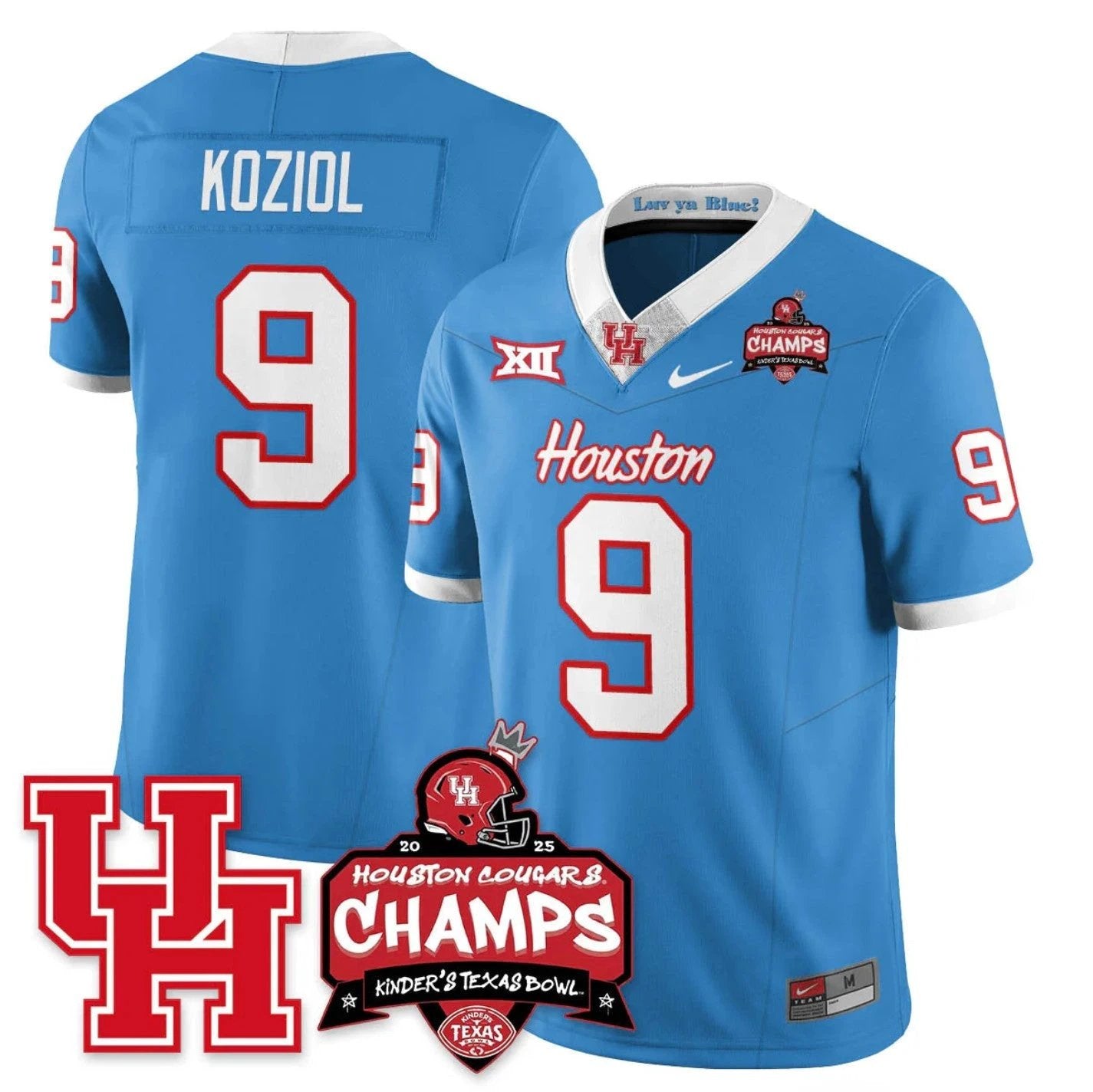 Tanner Koziol Jersey #9 Houston Cougar 2025 Texas Bowl Champions Blue by NCAA Football Jersey
