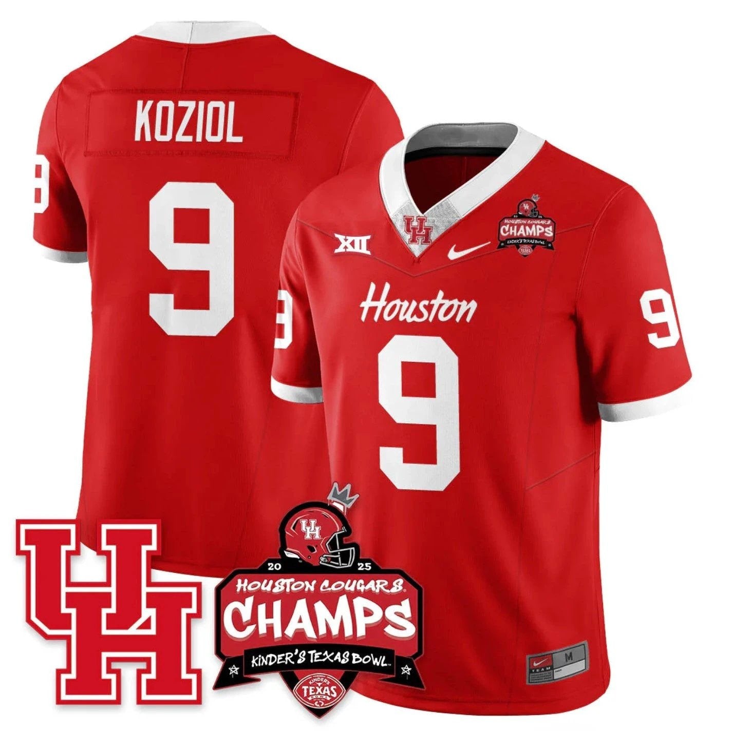 Tanner Koziol Jersey #9 Houston Cougar 2025 Texas Bowl Champions Red by NCAA Football Jersey