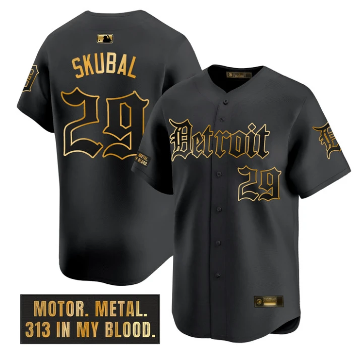 Tarik Skubal Jersey #29 Detroit Tigers Motor Gothic Edition Stitched Black Gold by My Store
