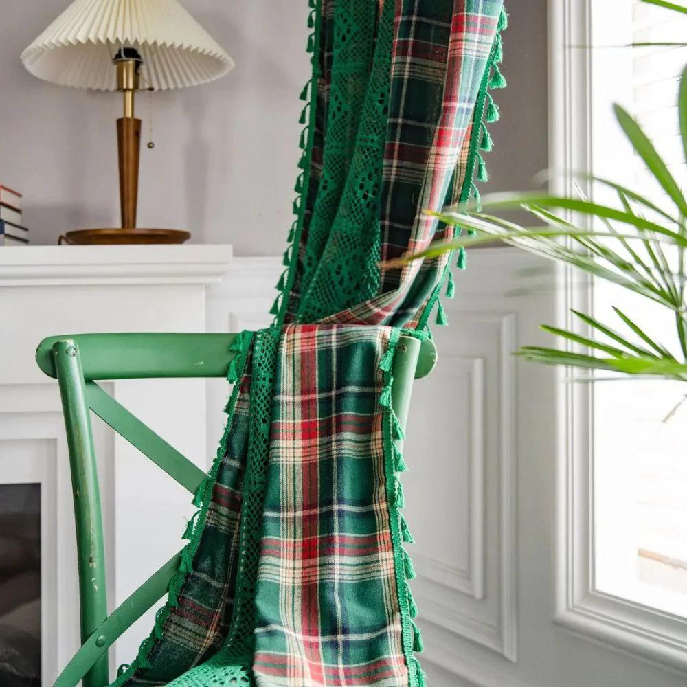 Tartan Crochet Lace Tassel Curtain by Casa & Beyond