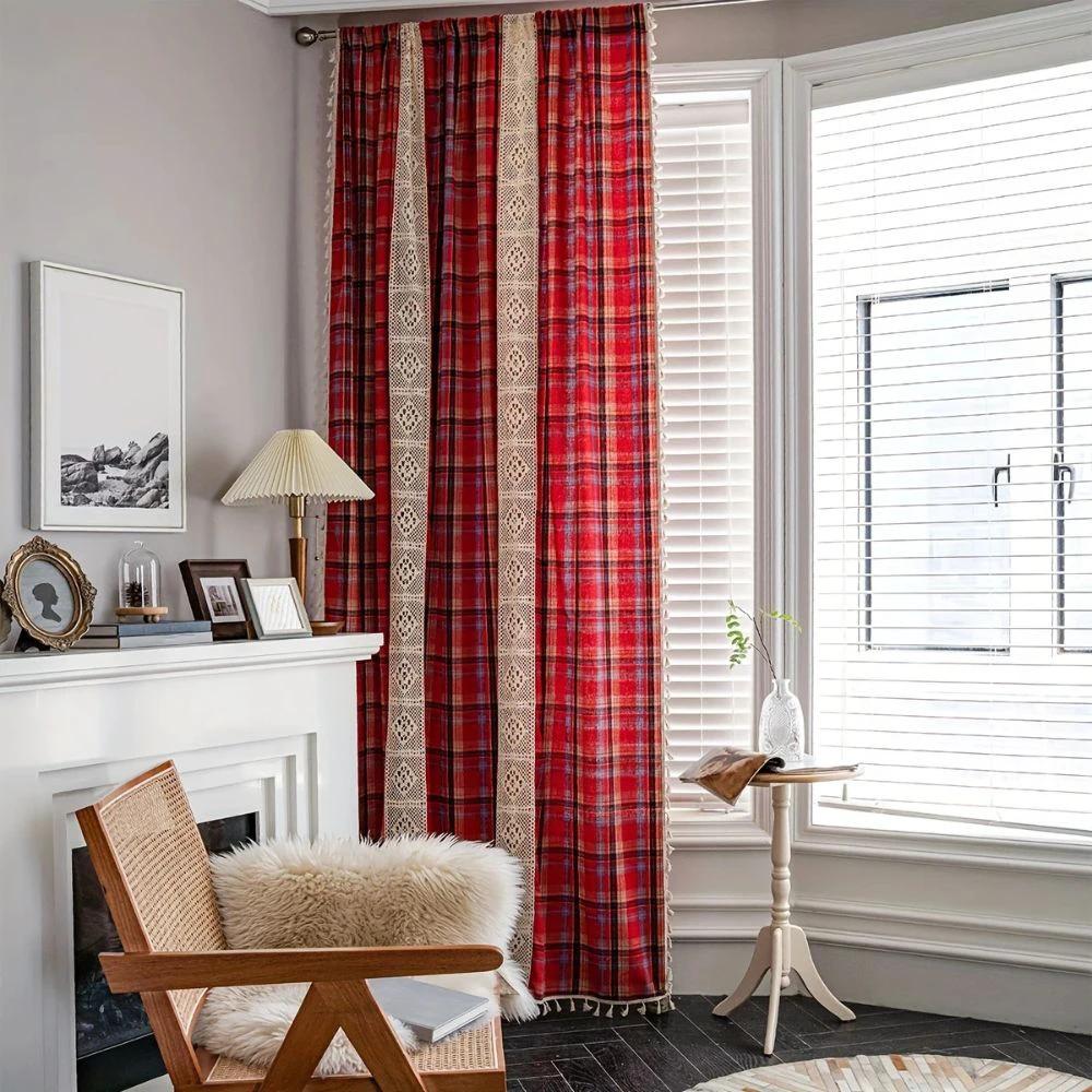 Tartan Crochet Lace Tassel Curtain by Casa & Beyond