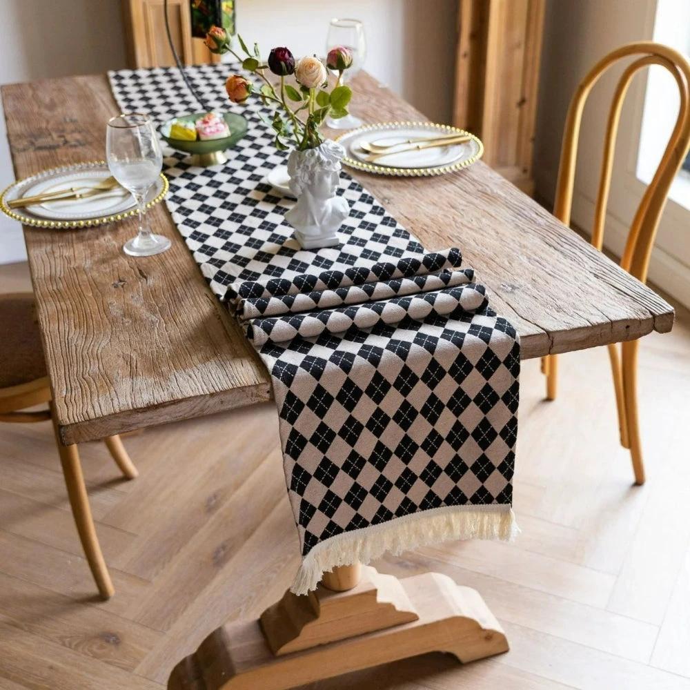 Tasseled Diamond Checkered Table Runner by Casa & Beyond