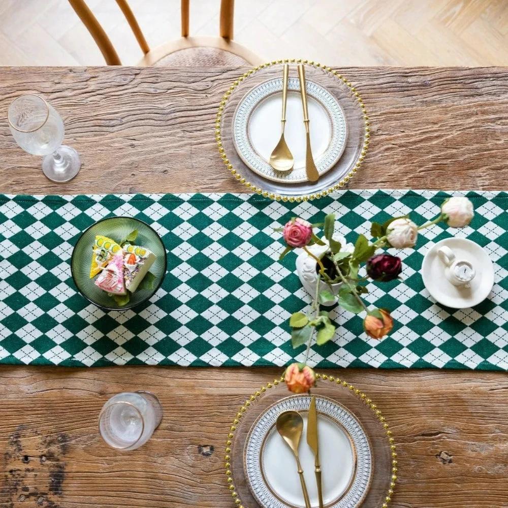 Tasseled Diamond Checkered Table Runner by Casa & Beyond