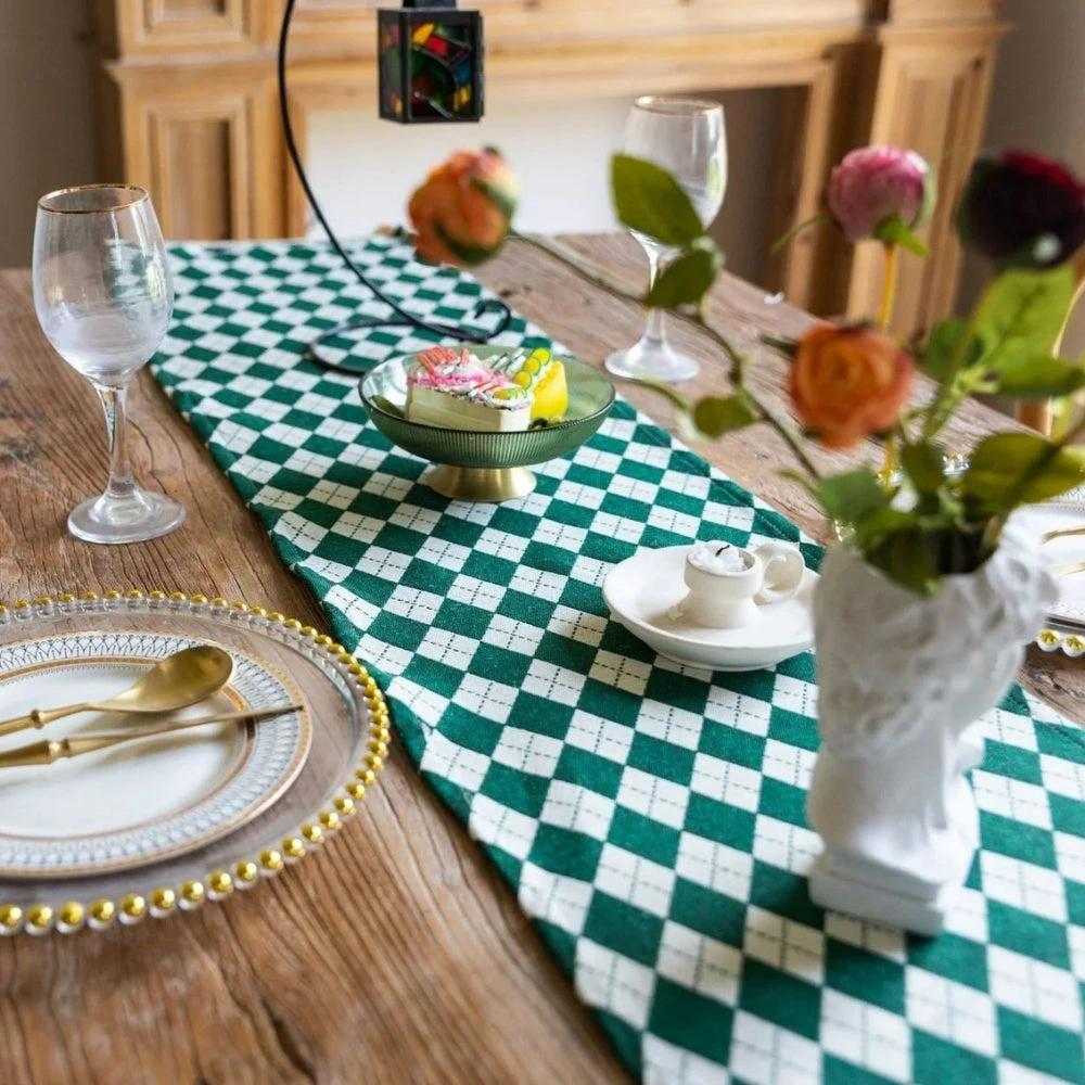 Tasseled Diamond Checkered Table Runner by Casa & Beyond