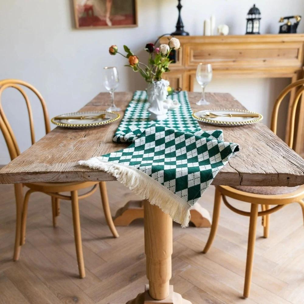 Tasseled Diamond Checkered Table Runner by Casa & Beyond