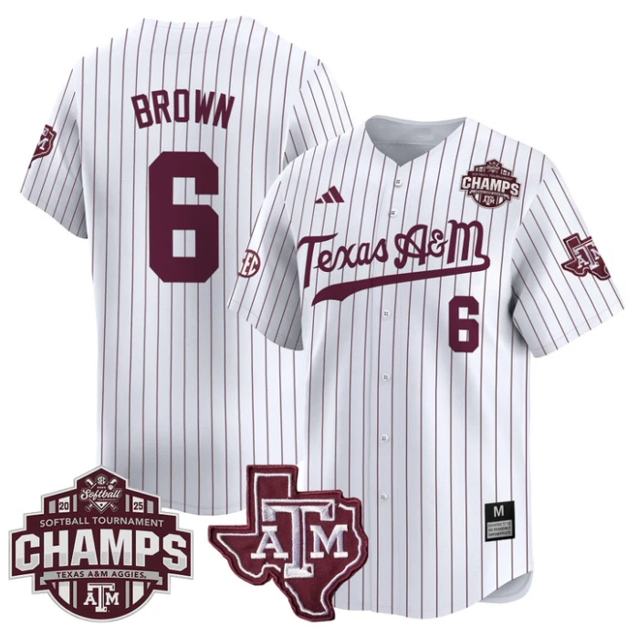 Taylor Brown Jersey #6 Texas A&M Aggies 2025 SEC Champions Patch Limited Stitched White Pinstripe by My Store