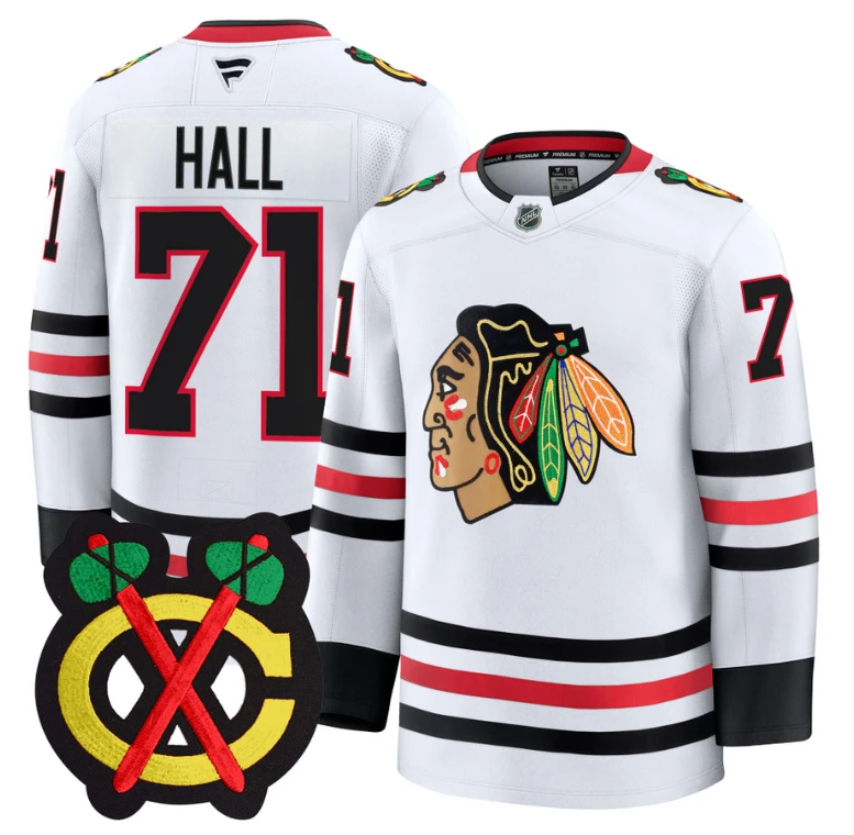Taylor Hall Jersey #71 Chicago Blackhawks Premium All Stitched White by Hockey David