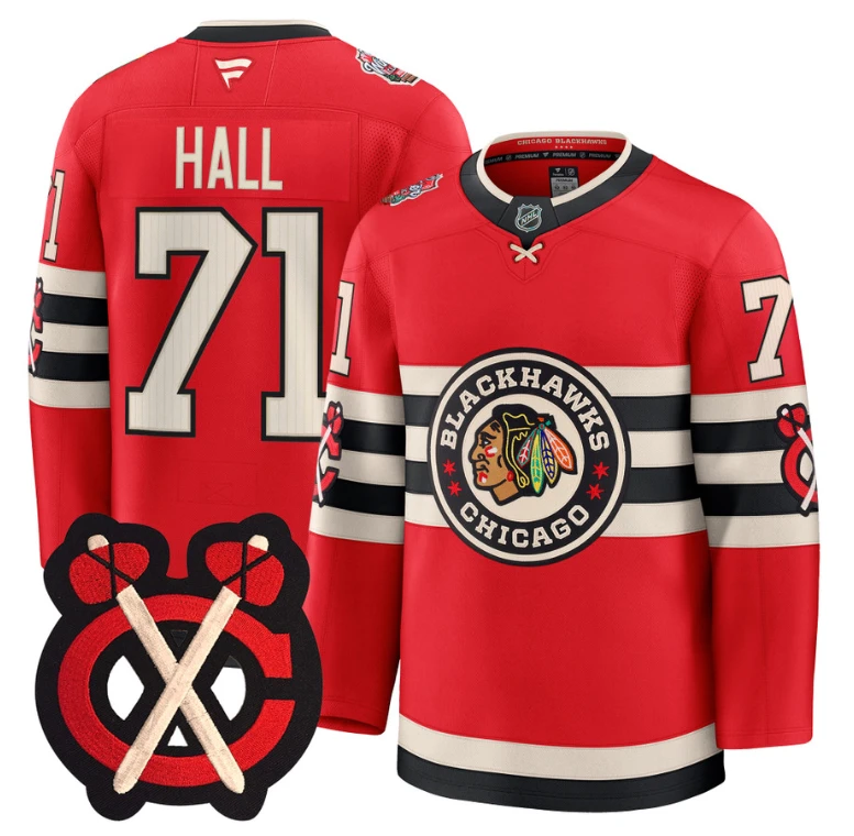 Taylor Hall Jersey #71 Chicago Blackhawks Winter Classic Patch Stitched Red by Hockey David