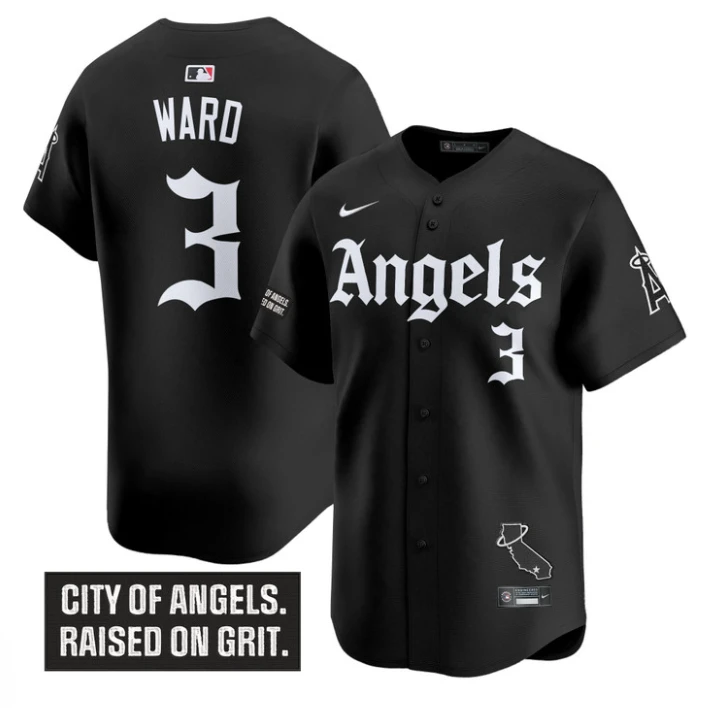 Taylor Ward Jersey #3 Los Angeles Angels Gothic Halo Edition Stitched Black by My Store