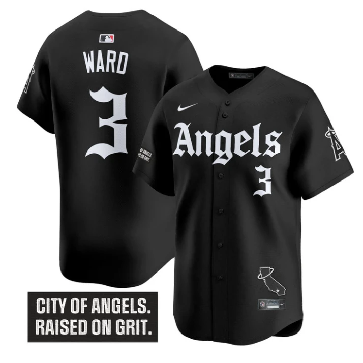 Taylor Ward Jersey #3 Los Angeles Angels Gothic Halo Edition Stitched Black by My Store