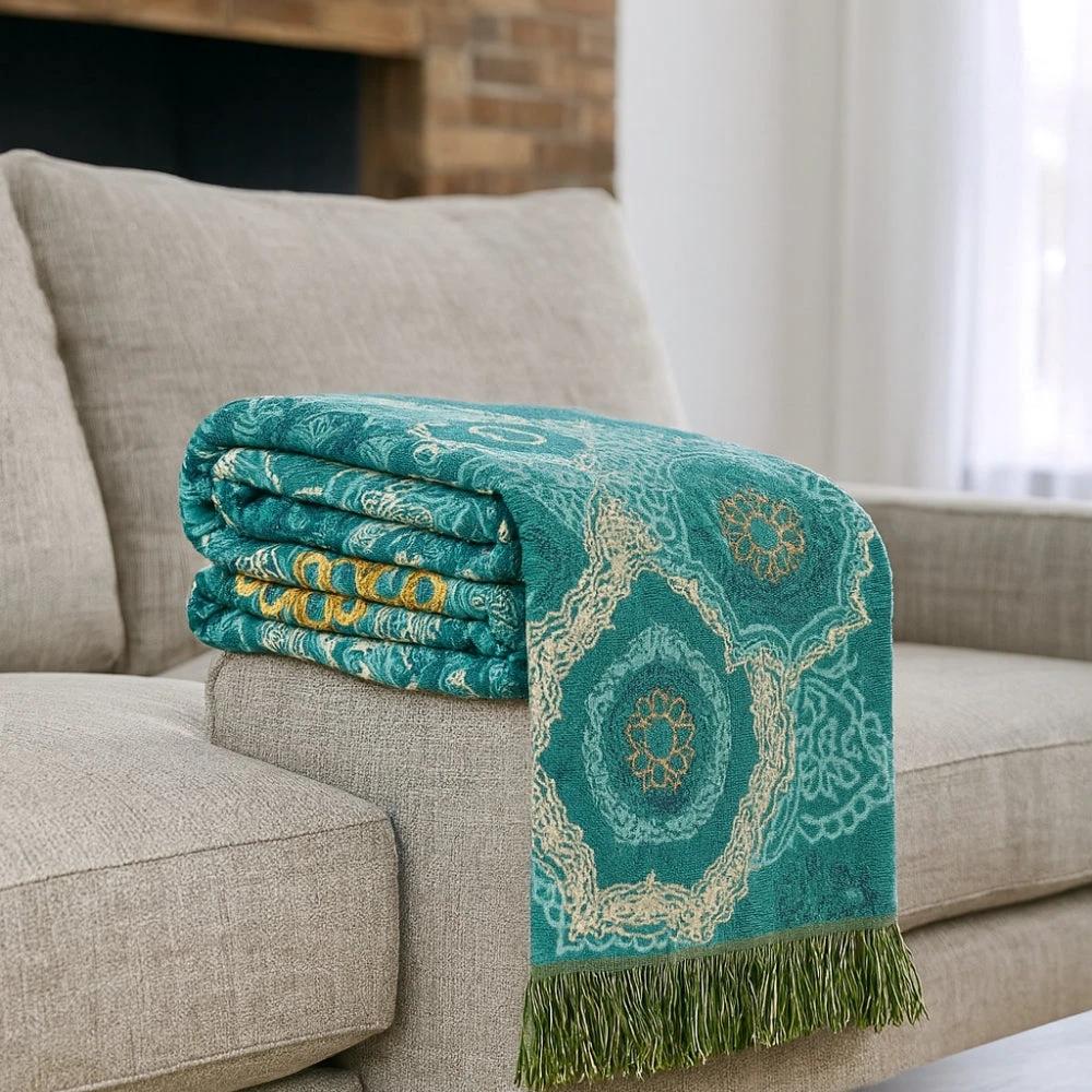 Teal Mandala Cotton Four-Season Blanket by Casa & Beyond