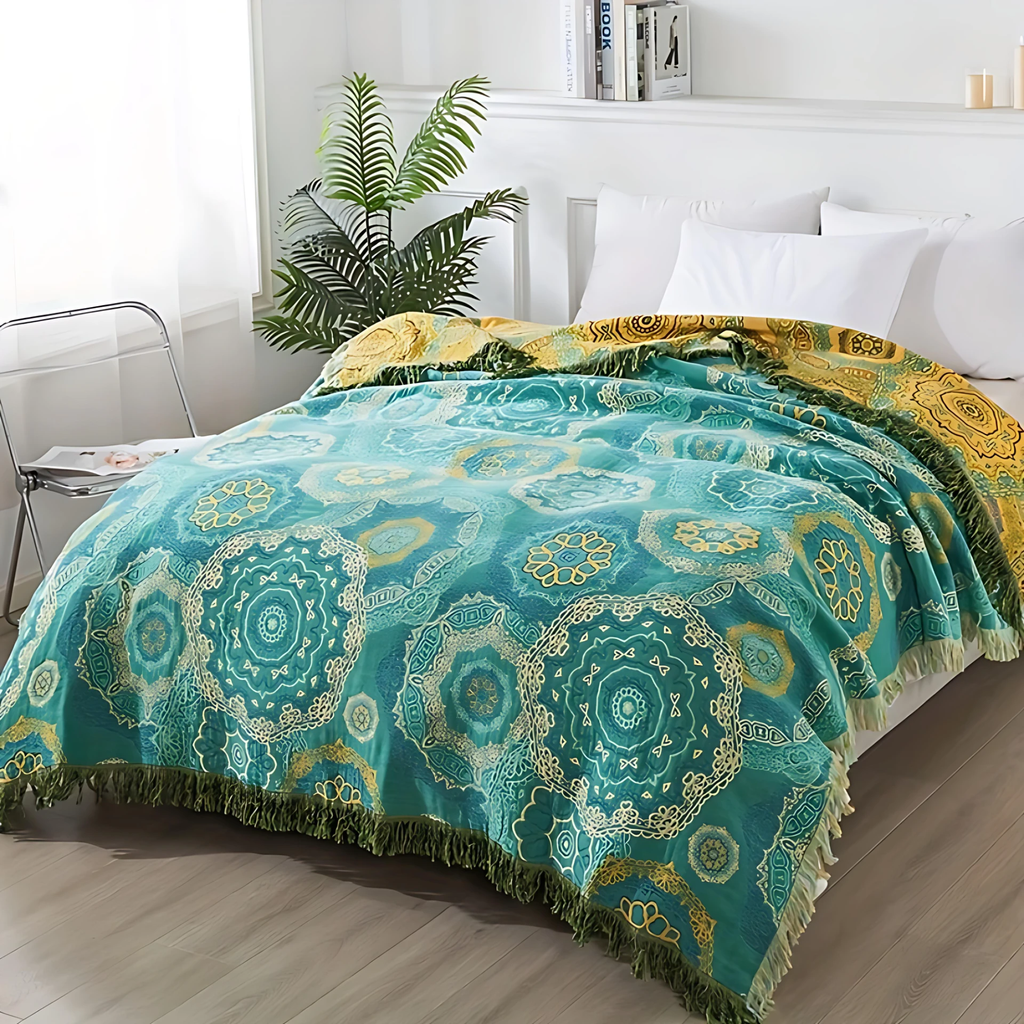 Teal Mandala Cotton Four-Season Blanket by Casa & Beyond