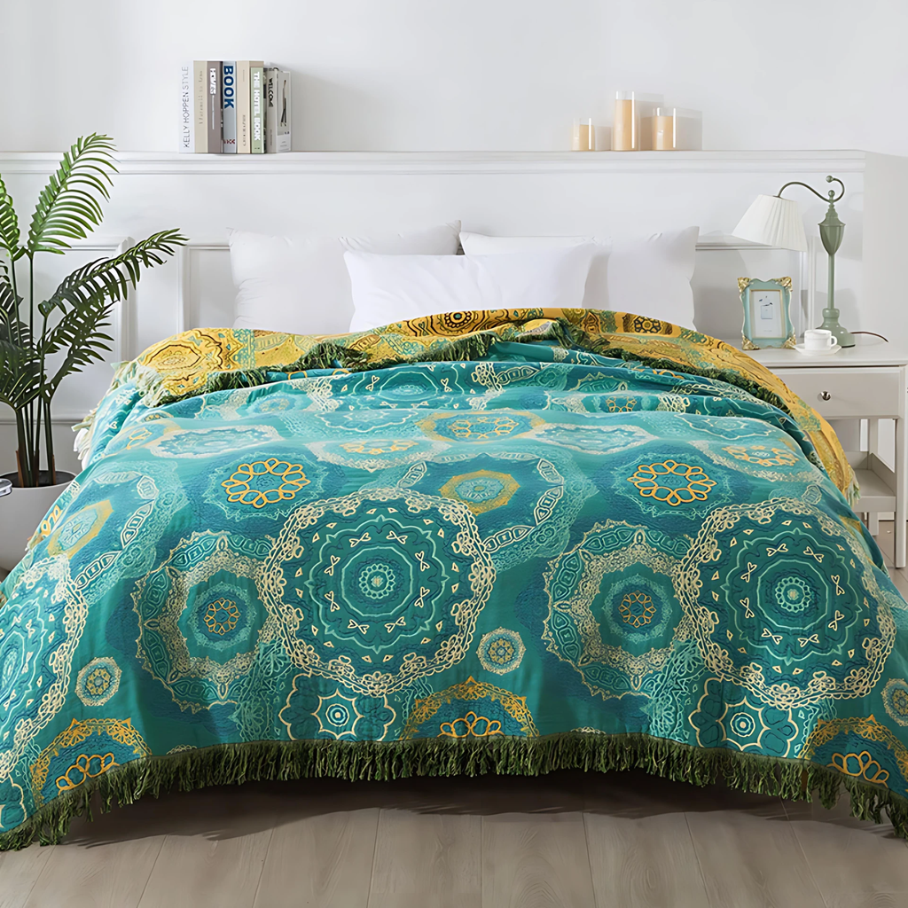 Teal Mandala Cotton Four-Season Blanket by Casa & Beyond
