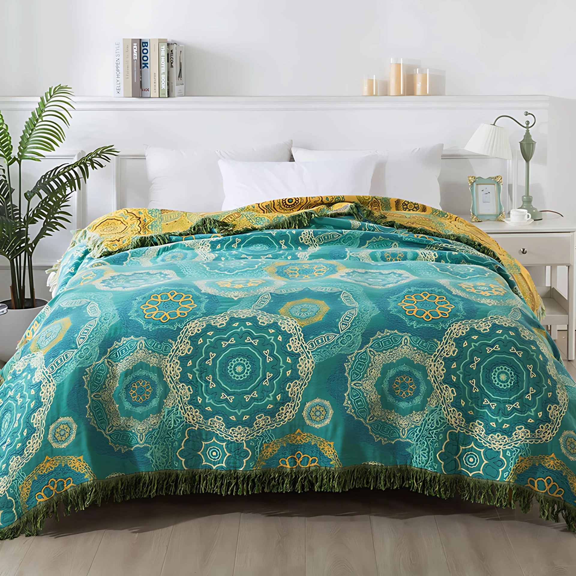 Teal Mandala Cotton Four-Season Blanket by Casa & Beyond