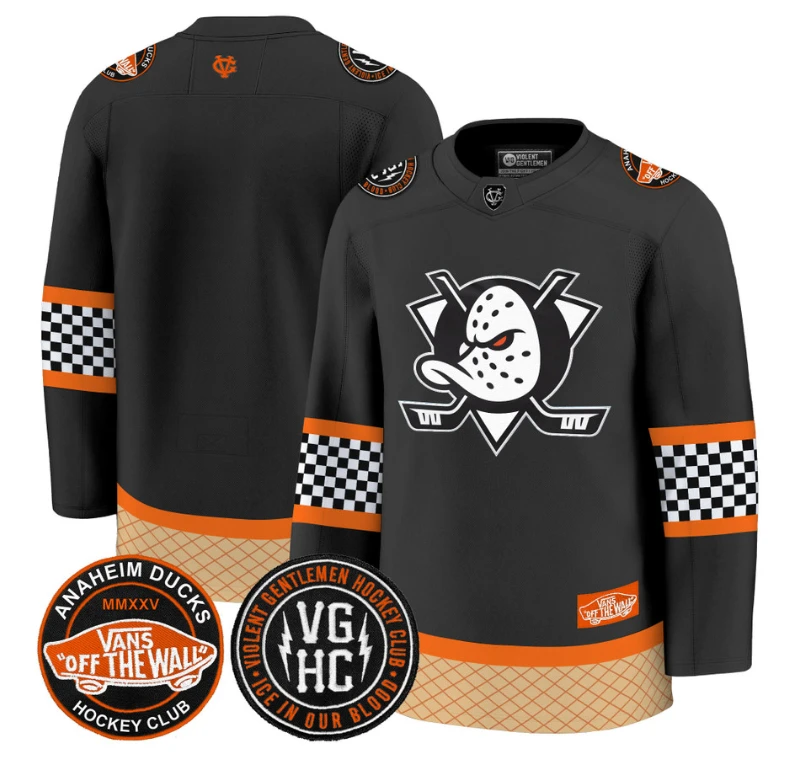 Team Jersey Anaheim Ducks Checkerboard 2025 Premium Stitched Black by Hockey David