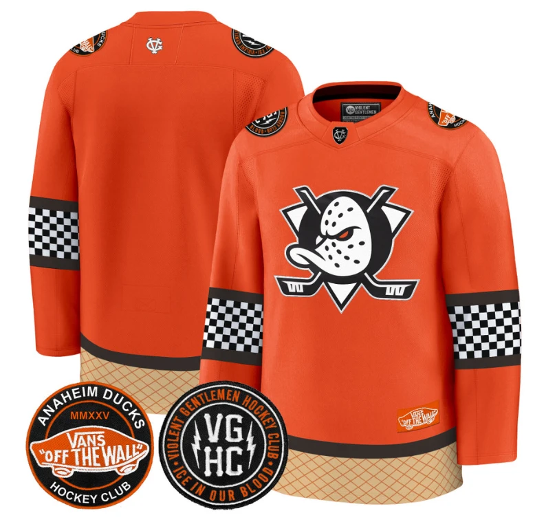 Team Jersey Anaheim Ducks Checkerboard 2025 Premium Stitched Orange by Hockey David