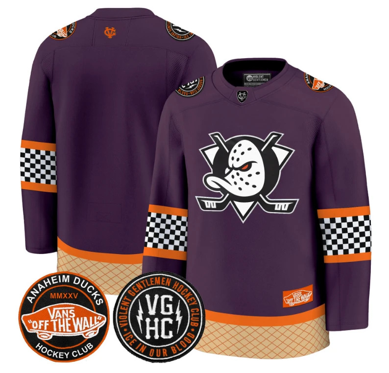 Team Jersey Anaheim Ducks Checkerboard 2025 Premium Stitched Purple by Hockey David