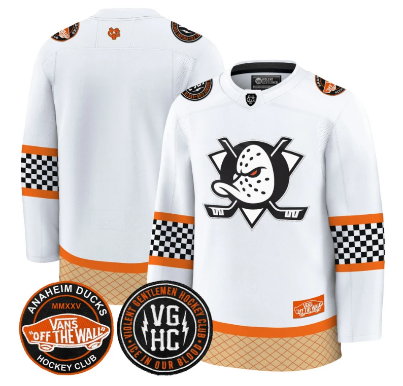 Team Jersey Anaheim Ducks Checkerboard 2025 Premium Stitched White by Hockey David