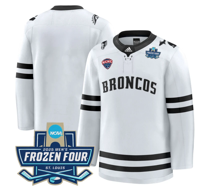 Team Jersey Blank Western Michigan Broncos 2025 Frozen Four Patch Premium Stitched White by Hockey David