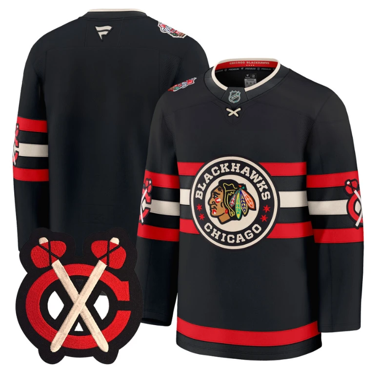 Team Jersey Chicago Blackhawks Winter Classic Patch Premium Stitched Black by Hockey David