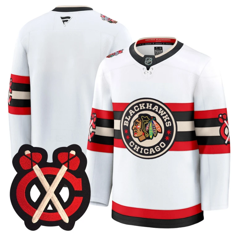 Team Jersey Chicago Blackhawks Winter Classic Patch Premium Stitched White by Hockey David