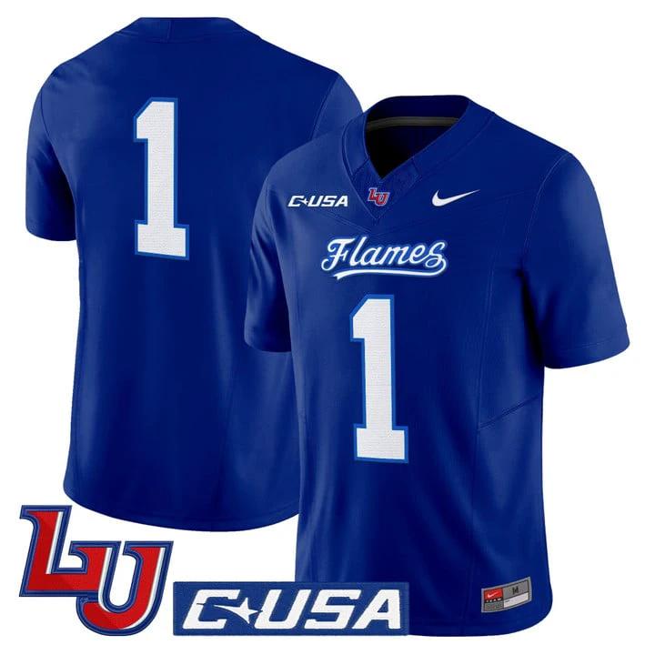 Team Jersey #1 Liberty Flames 2025 Vapor Limited Stitched Mono Navy by My Store NCAA Football Jerseys