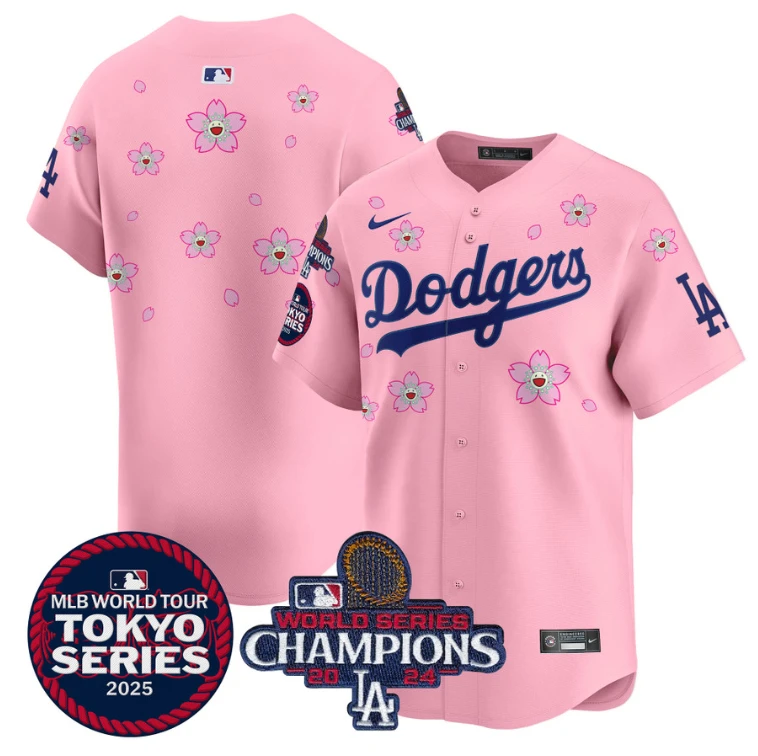 Team Jersey No Name Dodgers Tokyo Series 2025 World Series Champions Patch Cherry Blossom by My Store