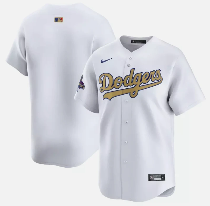 Team Jersey No Name Dodgers White 2025 Gold Collection Limited Stitched by My Store