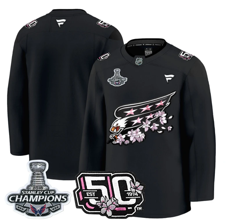 Team Jersey Washington Capitals 50th 2018 Stanley Cup Champions Patch Stitched Black by Hockey David