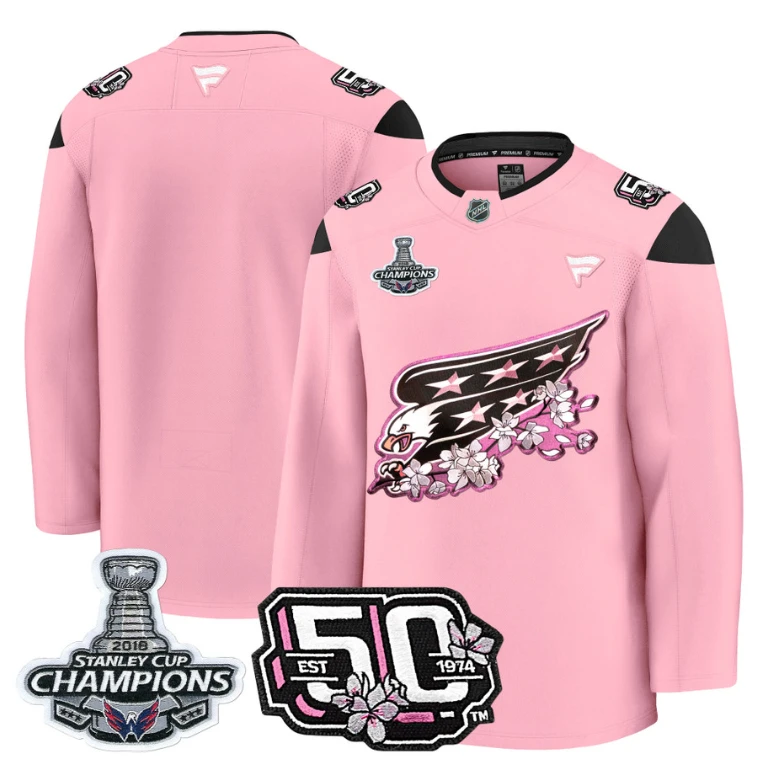 Team Jersey Washington Capitals 50th 2018 Stanley Cup Champions Patch Stitched Cherry Blossom by Hockey David