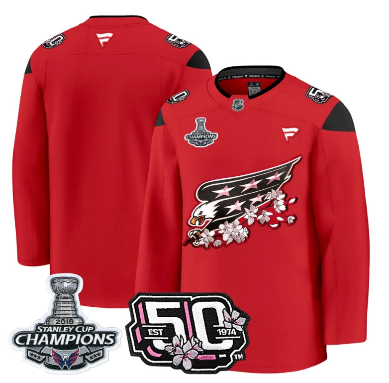 Team Jersey Washington Capitals 50th 2018 Stanley Cup Champions Patch Stitched Red by Hockey David