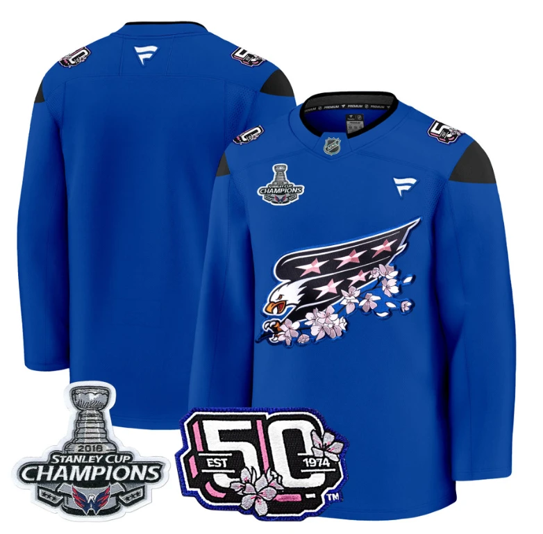 Team Jersey Washington Capitals 50th 2018 Stanley Cup Champions Patch Stitched Royal by Hockey David