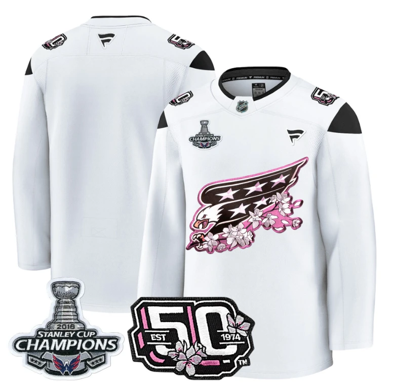 Team Jersey Washington Capitals 50th 2018 Stanley Cup Champions Patch Stitched White by Hockey David