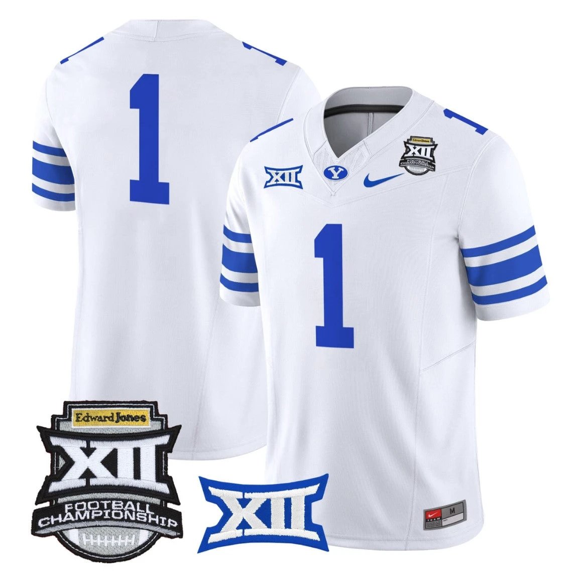 Team Jersey #1 BYU Cougars 2025 Big 12 Championship Vapor Stitched White by NCAA Football Jersey