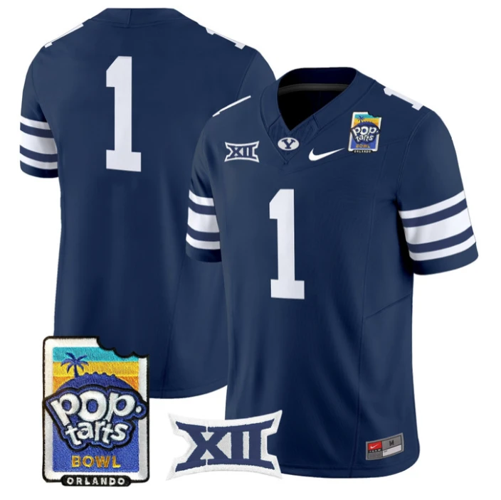 Team Jersey #1 BYU Cougars 2025 Pop-Tarts Patch Limited Stitched Navy by NCAA Football Jersey